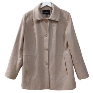 London Fog Women's Classic Wool Blend Short Coat Buttoned- Beige/Cream Size L